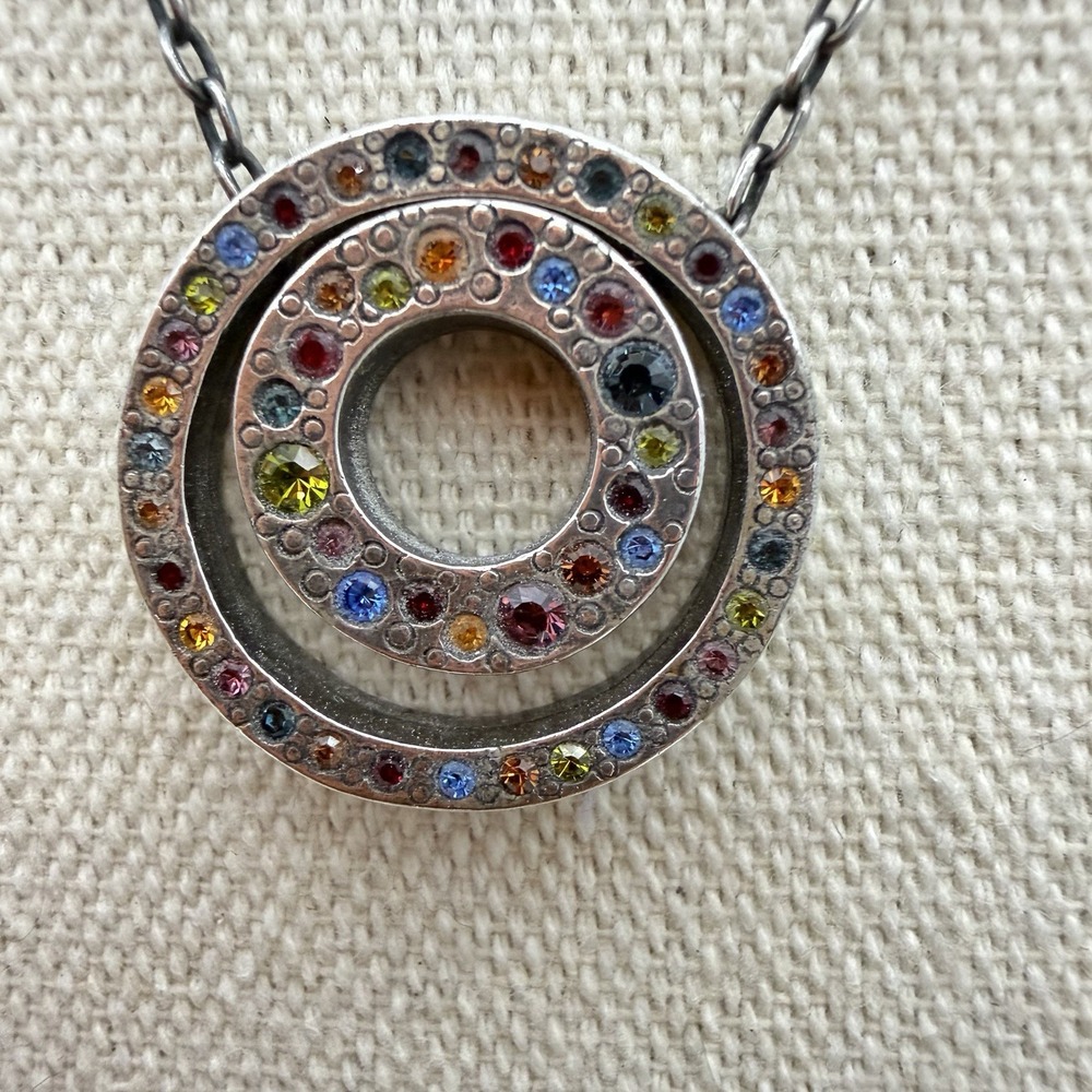 Vtg Patricia Locke Double Circle Rainbow Crystal Necklace